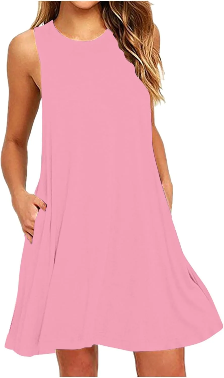 Women's 2025 Summer Sundress Beach Vacation Sleeveless Swing Mini Dress Casual Loose Coverup Cute Skater Dresses