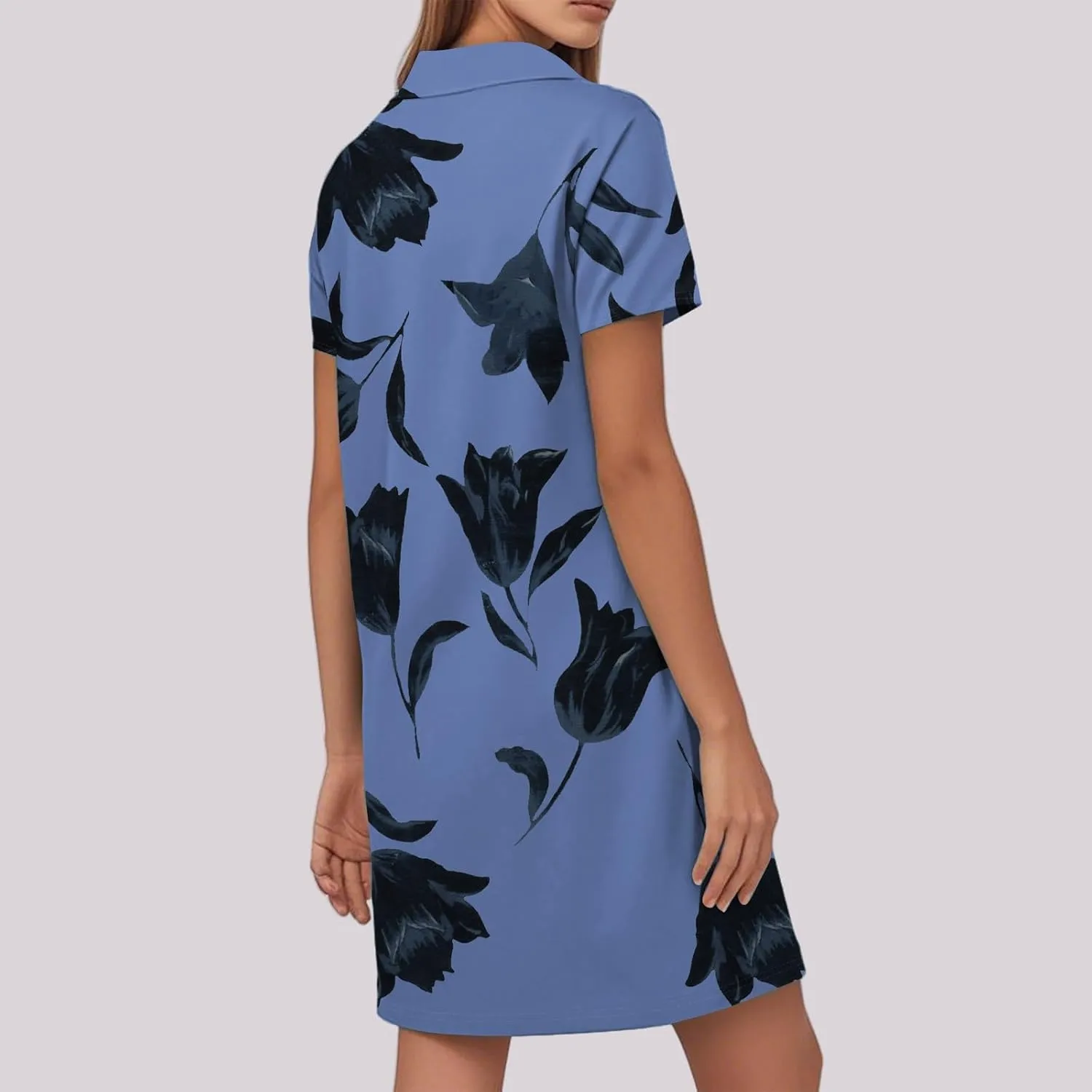 Womens Beach Vacation Dress Summer Chic Vivid Boho Floral Short Sleeve Collared V Neck Hawaiian T Shirt Sundresses
