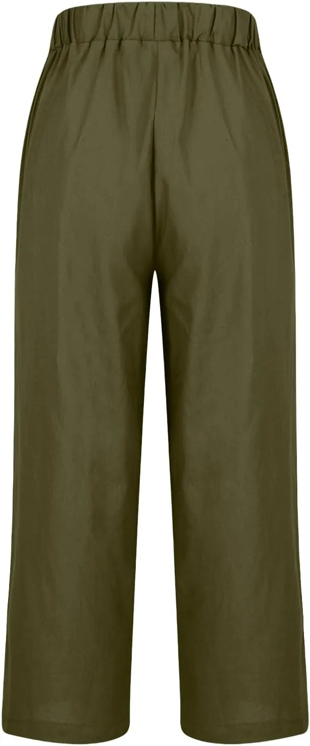 Women's Cotton and Linen Pants Summer Straight Loose Comfortable Work Lounge Beach Trousers with Pockets