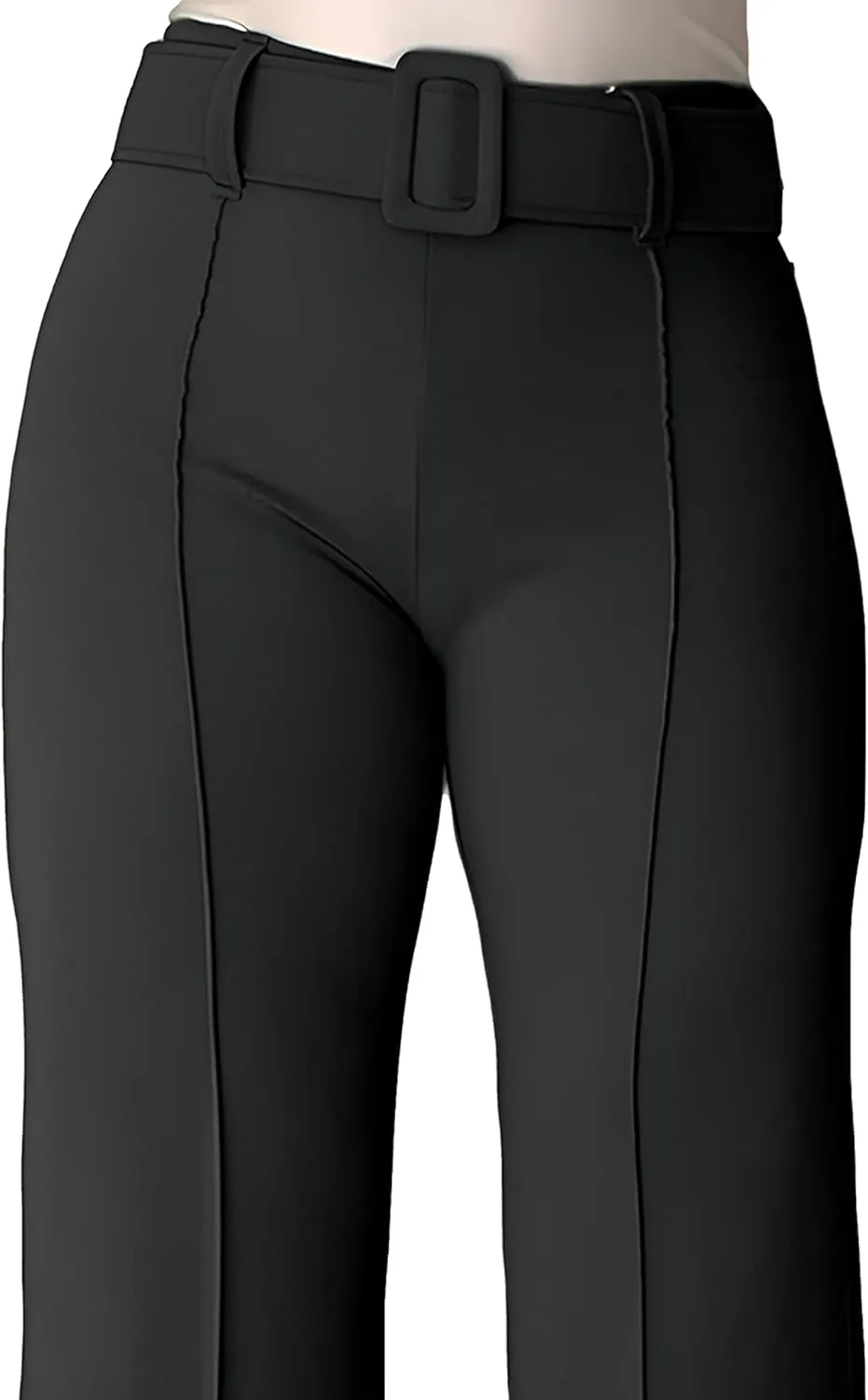 Women's High Waisted Dress Pants with Belt - Comfortable and Flexible Fit, with Stretch, Ideal for Office, Party and Date