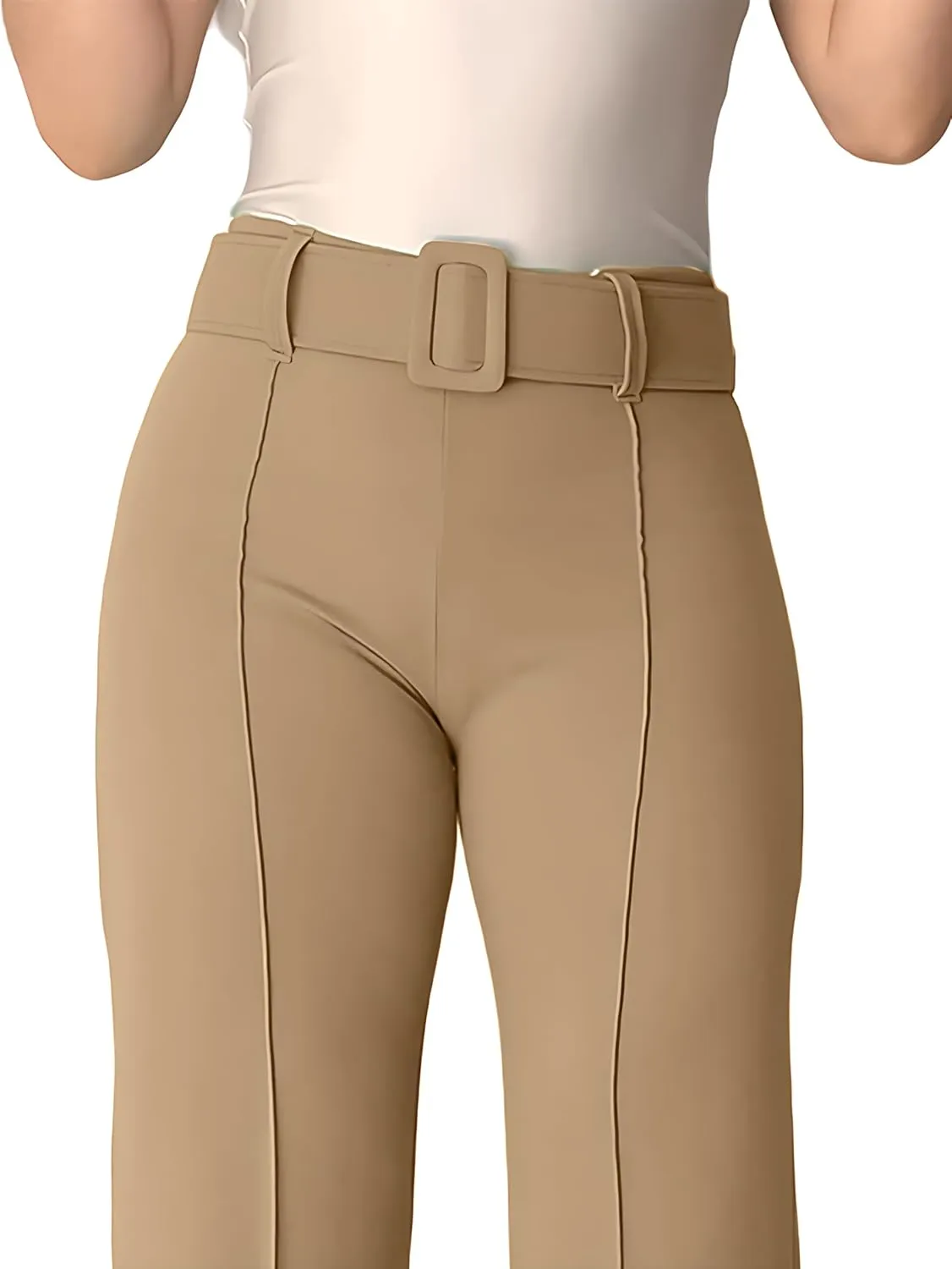 Women's High Waisted Dress Pants with Belt - Comfortable and Flexible Fit, with Stretch, Ideal for Office, Party and Date