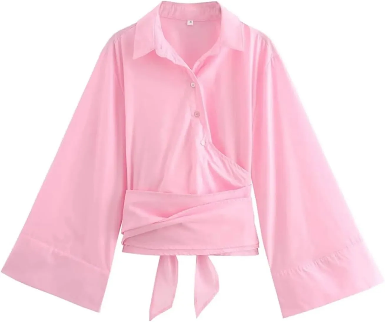 Women's Long Sleeve Kimono Shirt Bow Tie Front Button Shirt Lightweight Chic Tops
