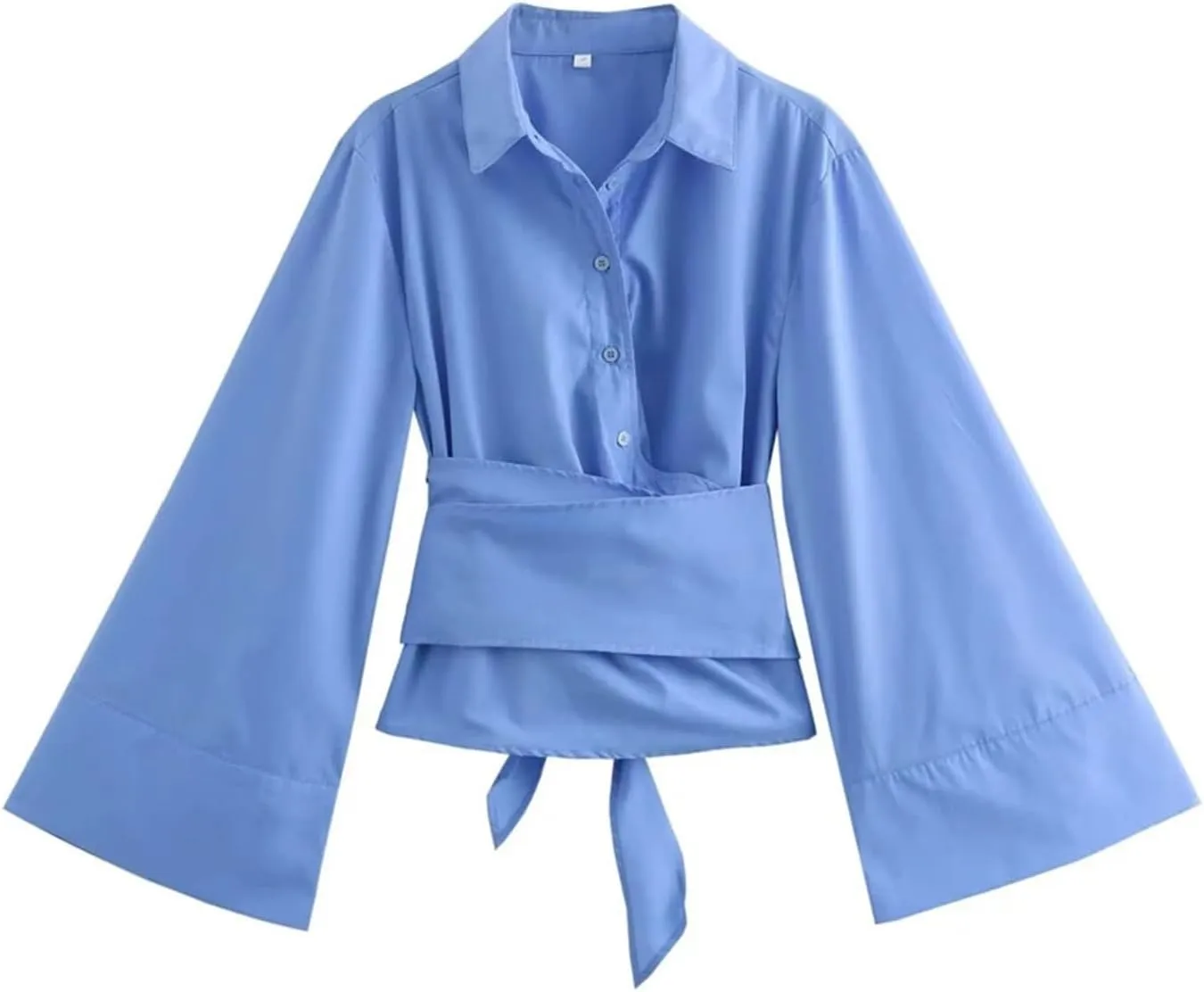 Women's Long Sleeve Kimono Shirt Bow Tie Front Button Shirt Lightweight Chic Tops