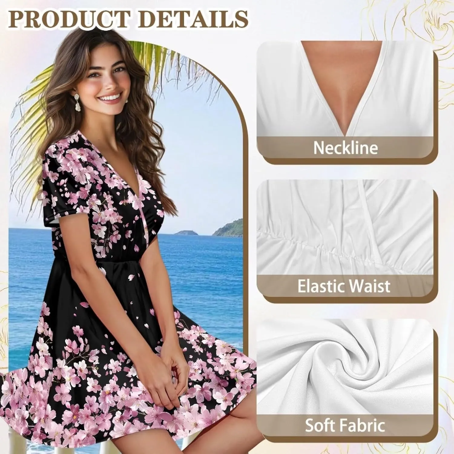 Women's Short Sleeve Dress A Line V Neck Midi Dress Soft Comfortable Knee Length Flowy Summer Dresses