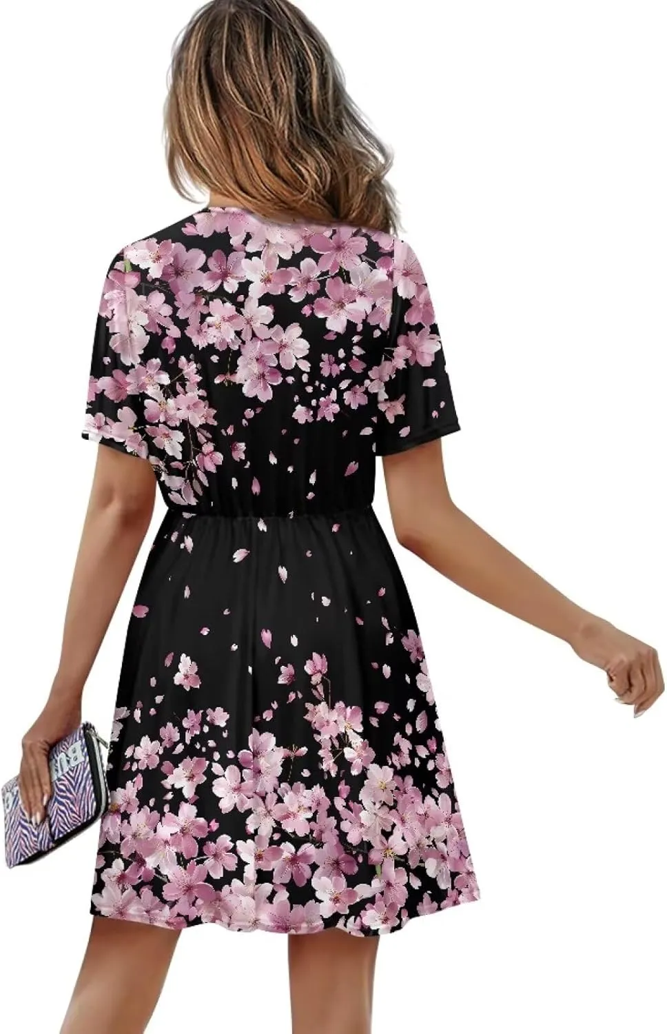 Women's Short Sleeve Dress A Line V Neck Midi Dress Soft Comfortable Knee Length Flowy Summer Dresses