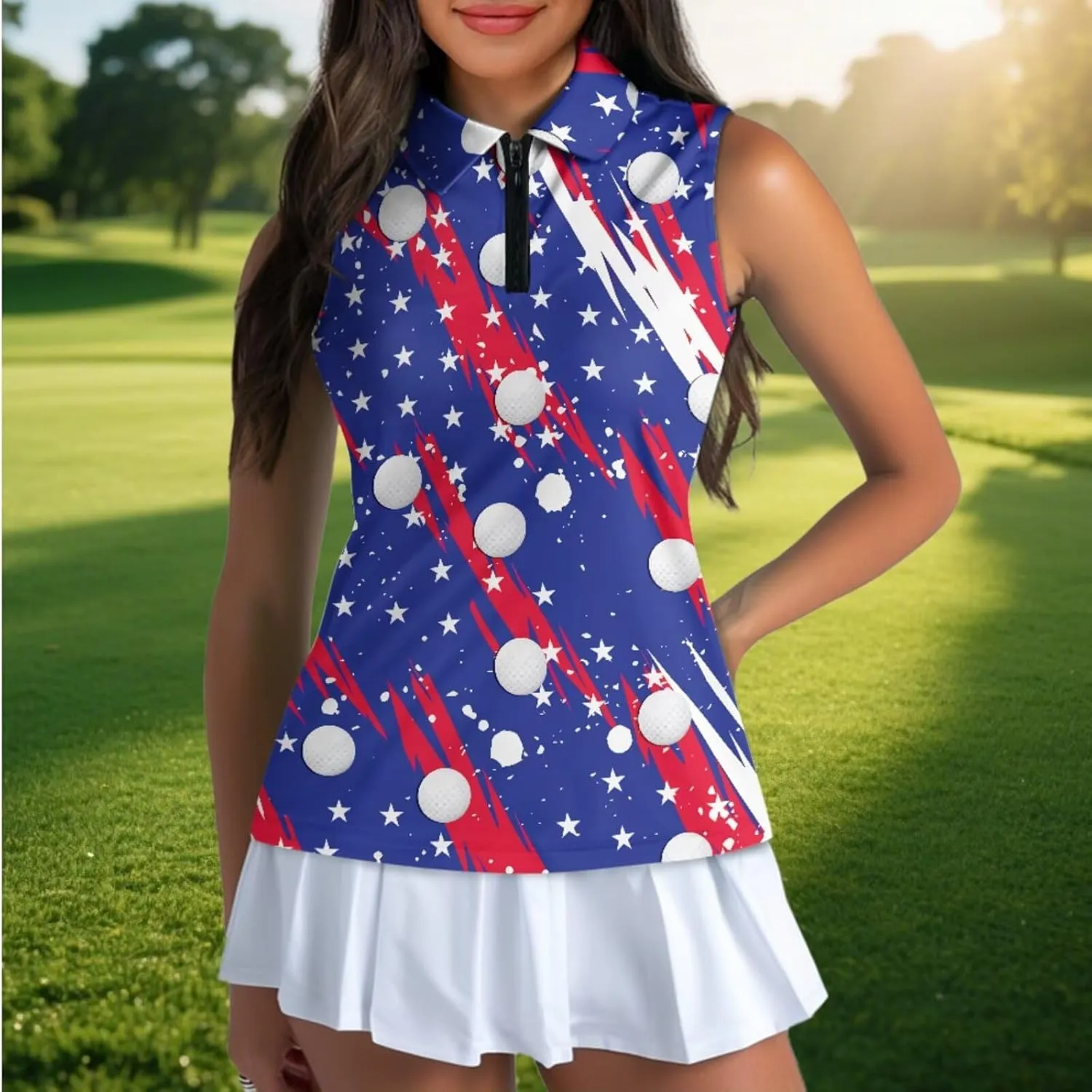 Women's Sleeveless Golf Polo Shirts Collared 1/4 Zip Tennis Tank Tops Lightweight Breathable, XS-2XL