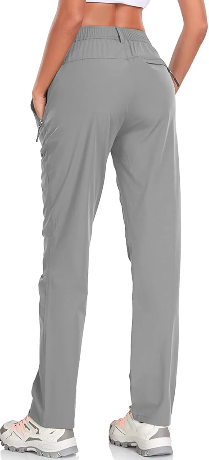 Womens Travel Hiking Pants Ladies Outdoor Water Resistant Nylon Light Weight Golf Casual Pants with Elastic Waist