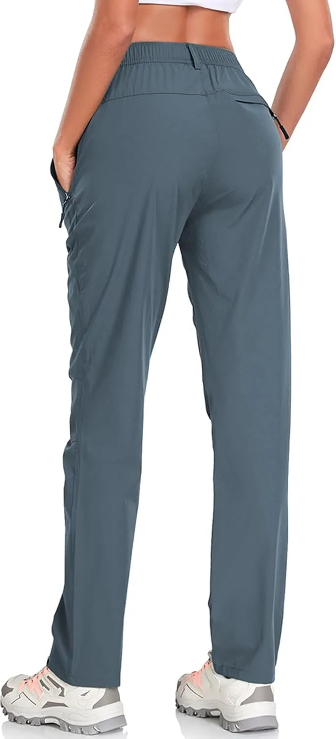 Womens Travel Hiking Pants Ladies Outdoor Water Resistant Nylon Light Weight Golf Casual Pants with Elastic Waist