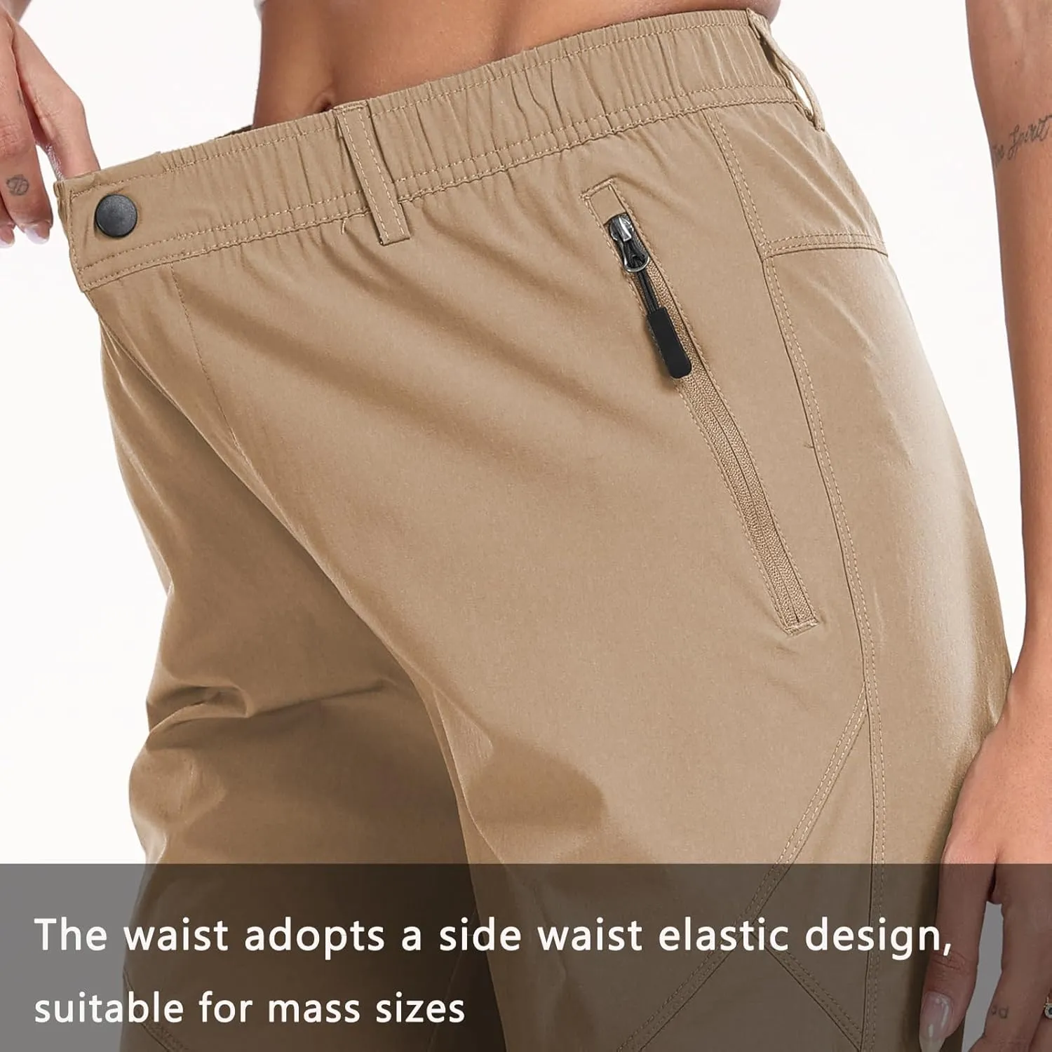 Womens Travel Hiking Pants Ladies Outdoor Water Resistant Nylon Light Weight Golf Casual Pants with Elastic Waist