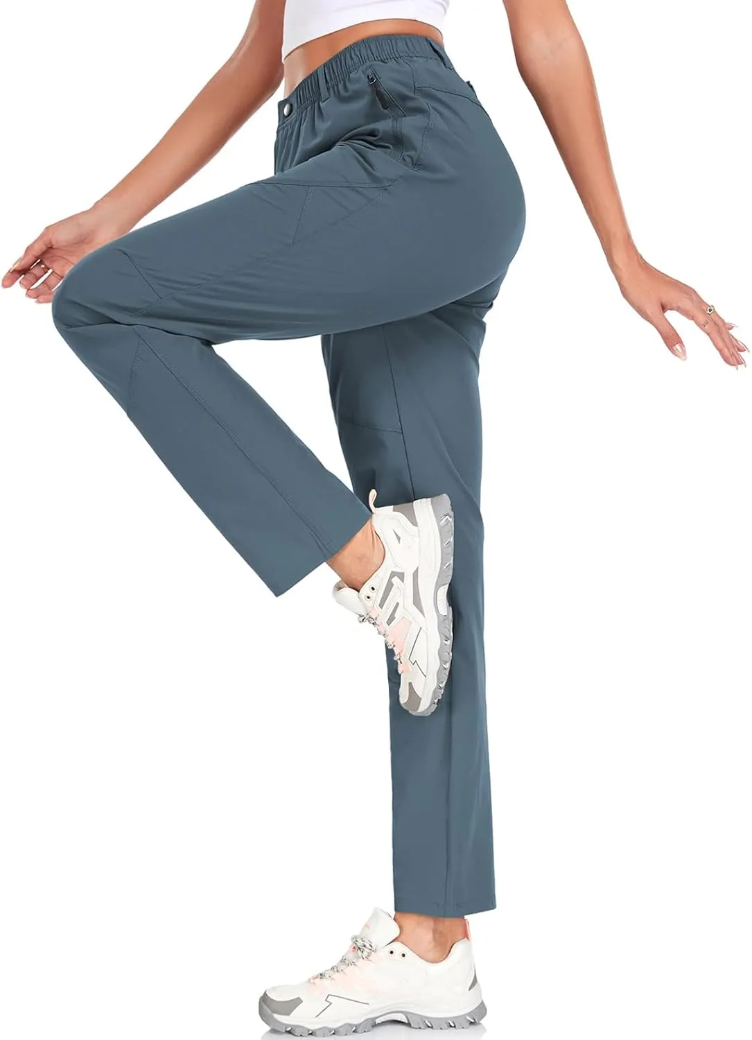 Womens Travel Hiking Pants Ladies Outdoor Water Resistant Nylon Light Weight Golf Casual Pants with Elastic Waist