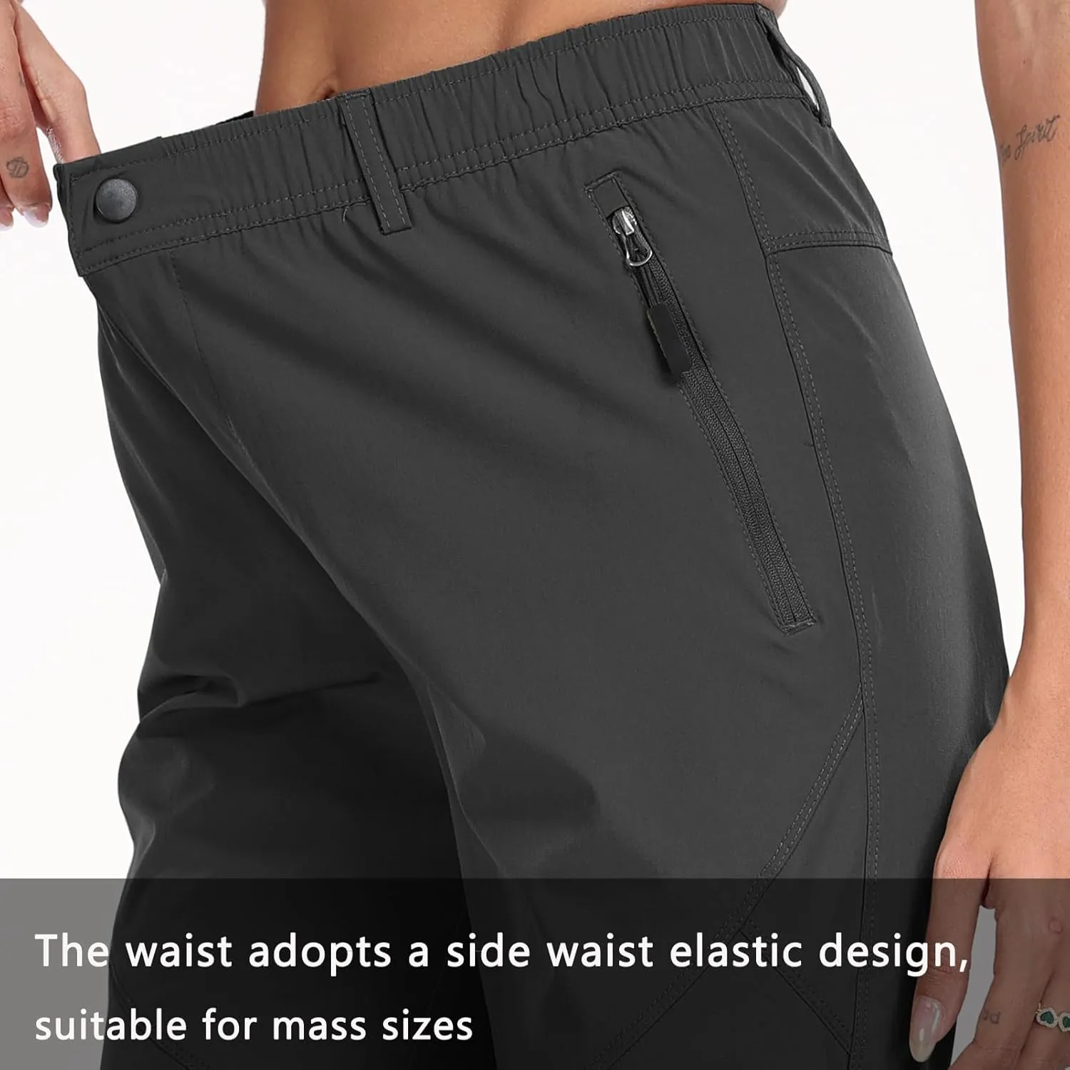 Womens Travel Hiking Pants Ladies Outdoor Water Resistant Nylon Light Weight Golf Casual Pants with Elastic Waist