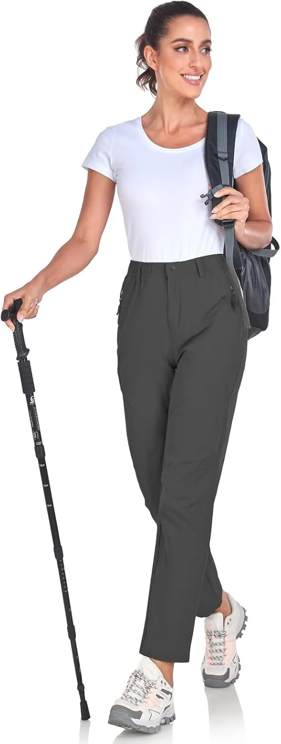 Womens Travel Hiking Pants Ladies Outdoor Water Resistant Nylon Light Weight Golf Casual Pants with Elastic Waist