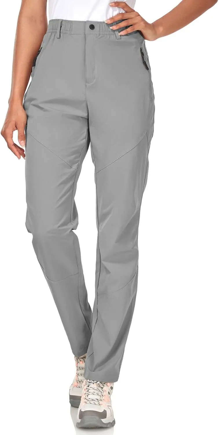 Womens Travel Hiking Pants Ladies Outdoor Water Resistant Nylon Light Weight Golf Casual Pants with Elastic Waist