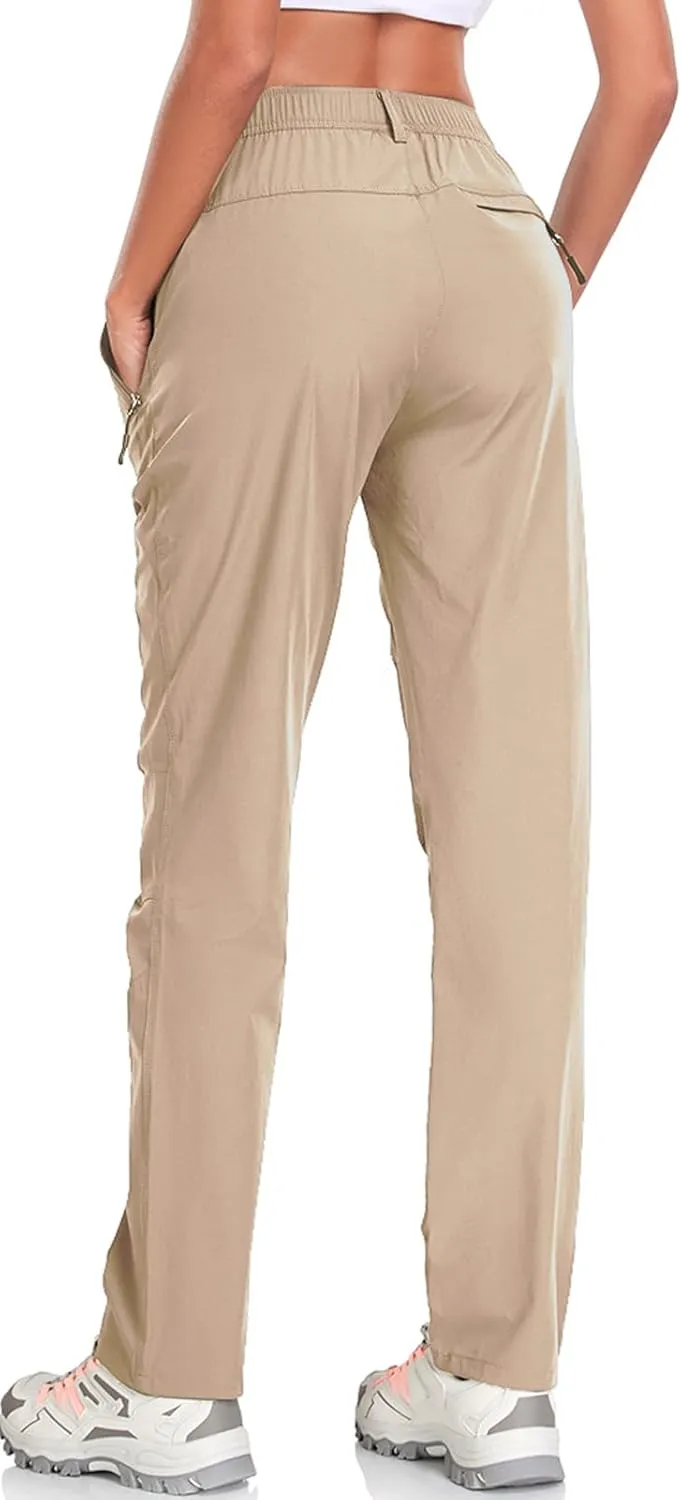 Womens Travel Hiking Pants Ladies Outdoor Water Resistant Nylon Light Weight Golf Casual Pants with Elastic Waist