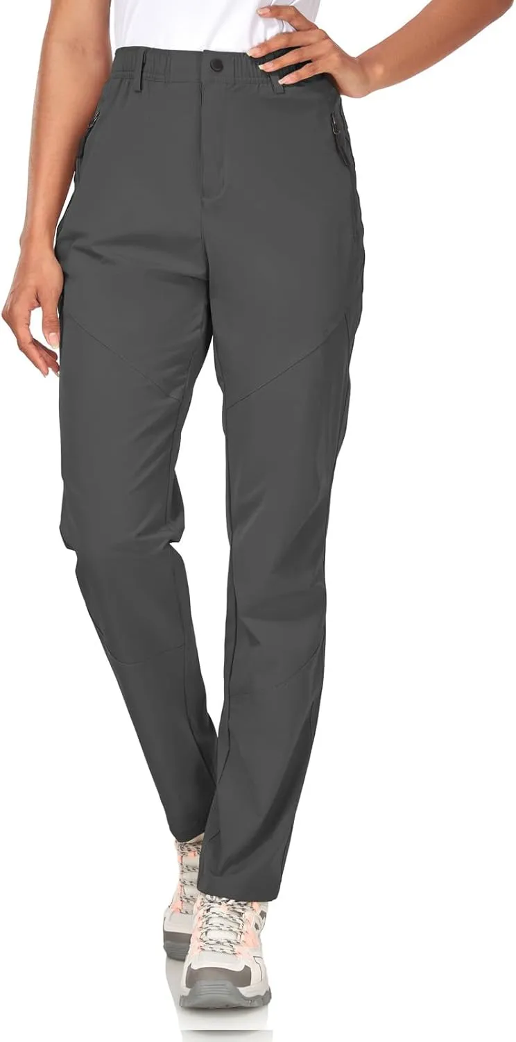 Womens Travel Hiking Pants Ladies Outdoor Water Resistant Nylon Light Weight Golf Casual Pants with Elastic Waist