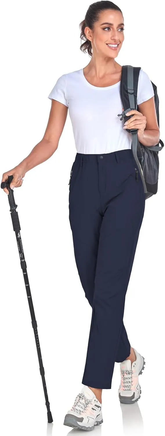 Womens Travel Hiking Pants Ladies Outdoor Water Resistant Nylon Light Weight Golf Casual Pants with Elastic Waist