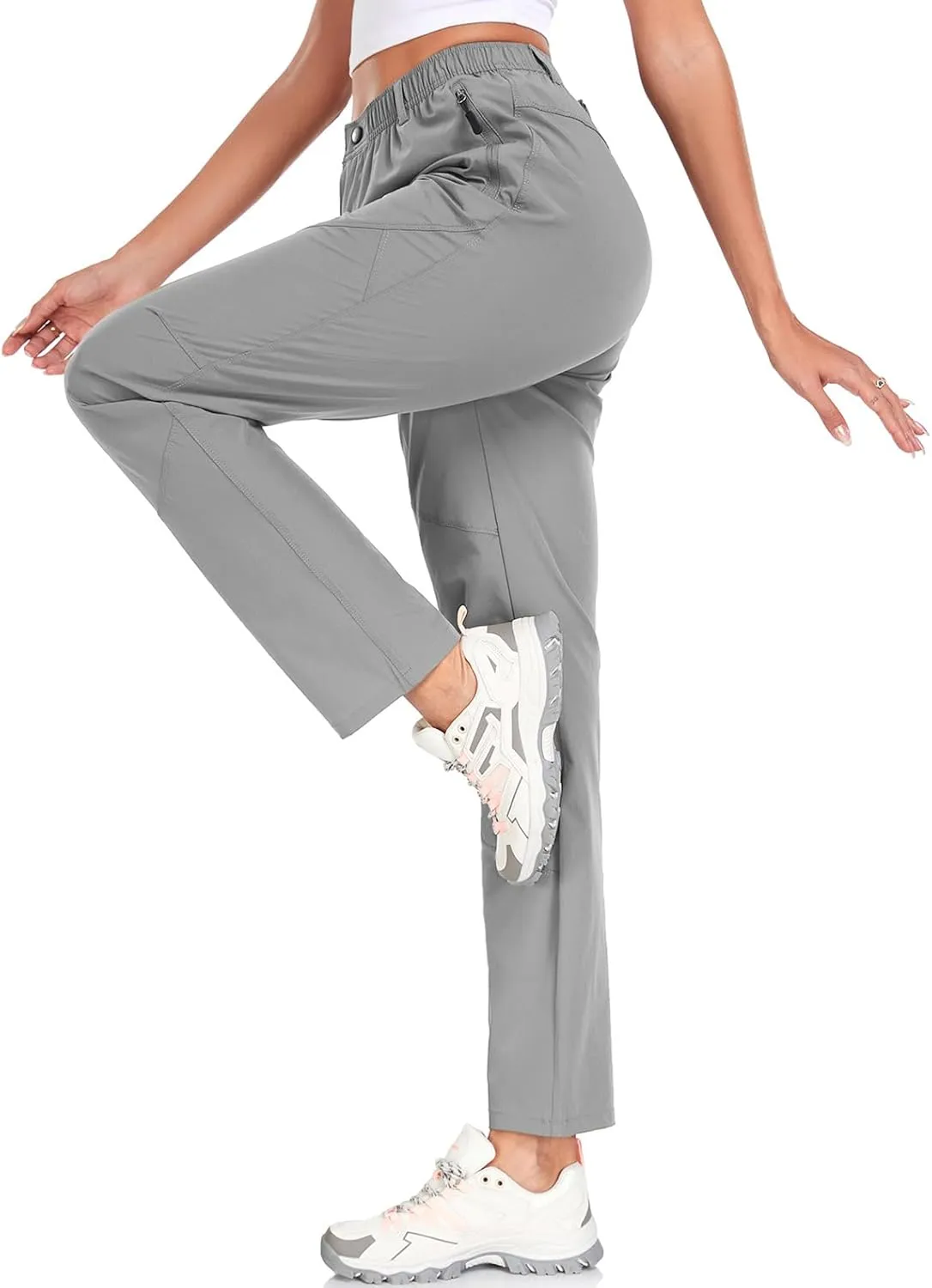 Womens Travel Hiking Pants Ladies Outdoor Water Resistant Nylon Light Weight Golf Casual Pants with Elastic Waist