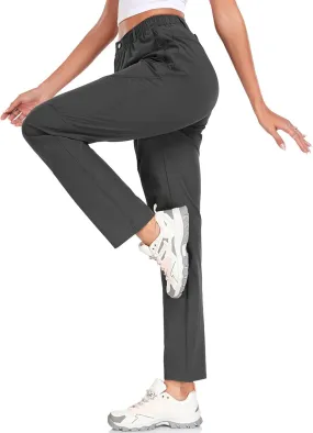 Womens Travel Hiking Pants Ladies Outdoor Water Resistant Nylon Light Weight Golf Casual Pants with Elastic Waist