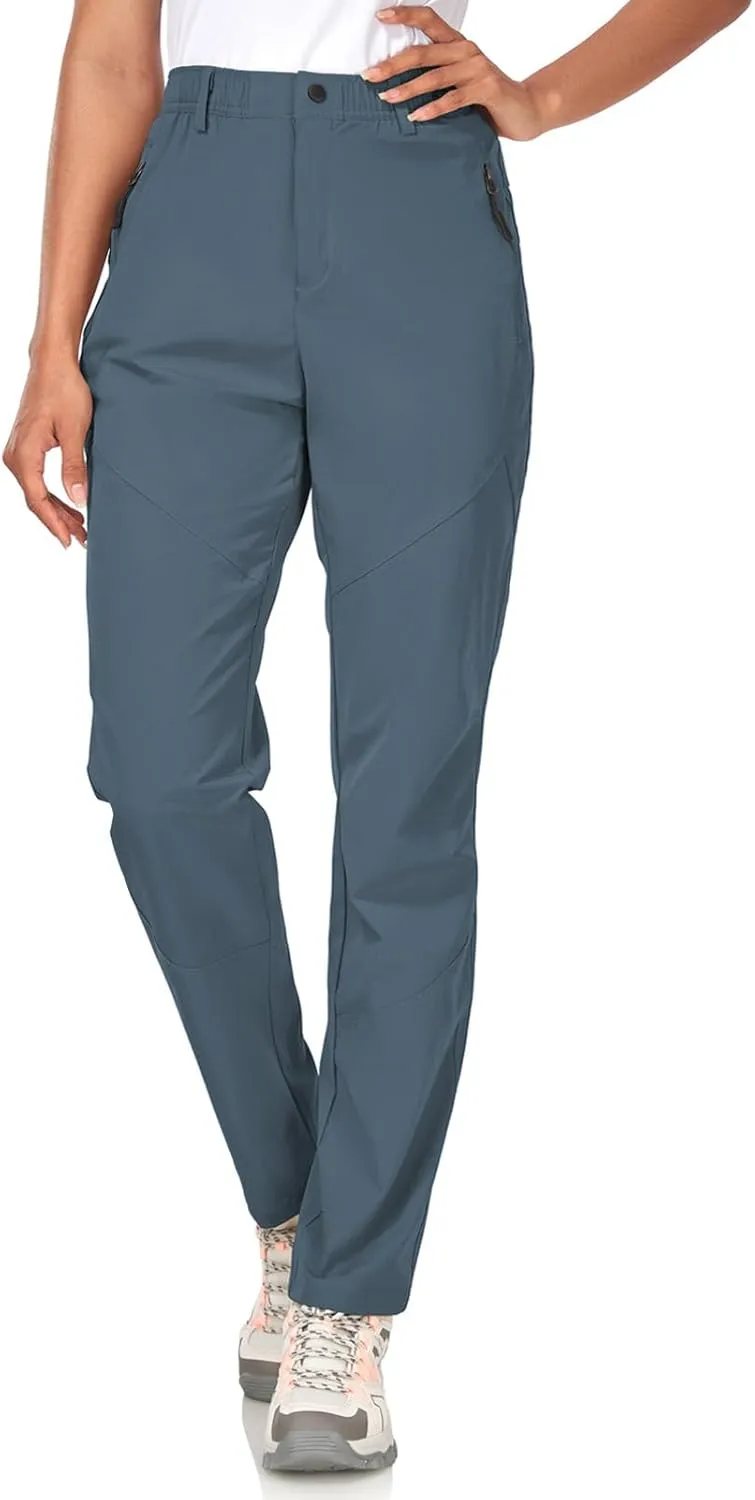 Womens Travel Hiking Pants Ladies Outdoor Water Resistant Nylon Light Weight Golf Casual Pants with Elastic Waist