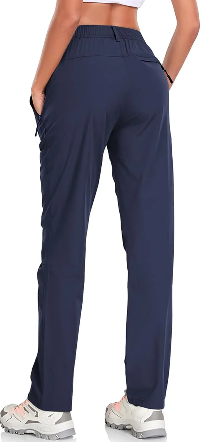 Womens Travel Hiking Pants Ladies Outdoor Water Resistant Nylon Light Weight Golf Casual Pants with Elastic Waist