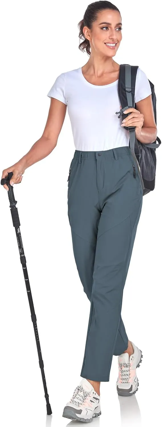 Womens Travel Hiking Pants Ladies Outdoor Water Resistant Nylon Light Weight Golf Casual Pants with Elastic Waist