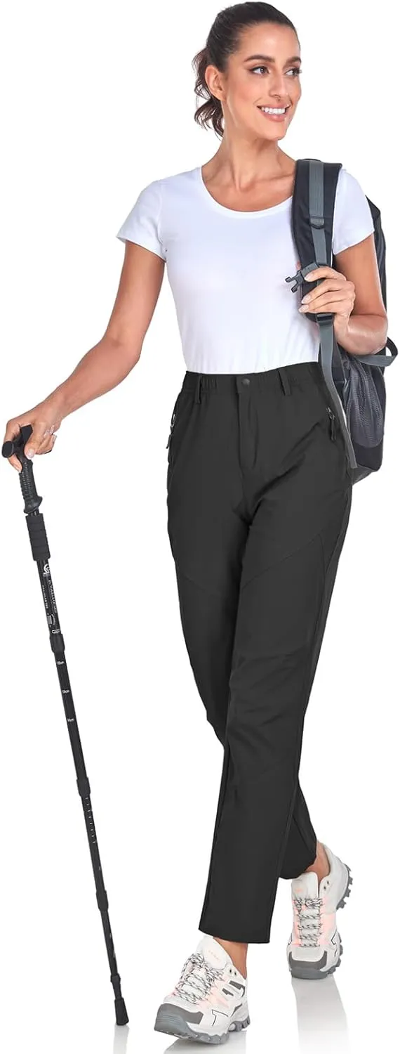 Womens Travel Hiking Pants Ladies Outdoor Water Resistant Nylon Light Weight Golf Casual Pants with Elastic Waist
