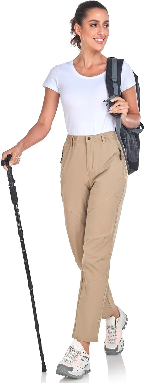 Womens Travel Hiking Pants Ladies Outdoor Water Resistant Nylon Light Weight Golf Casual Pants with Elastic Waist