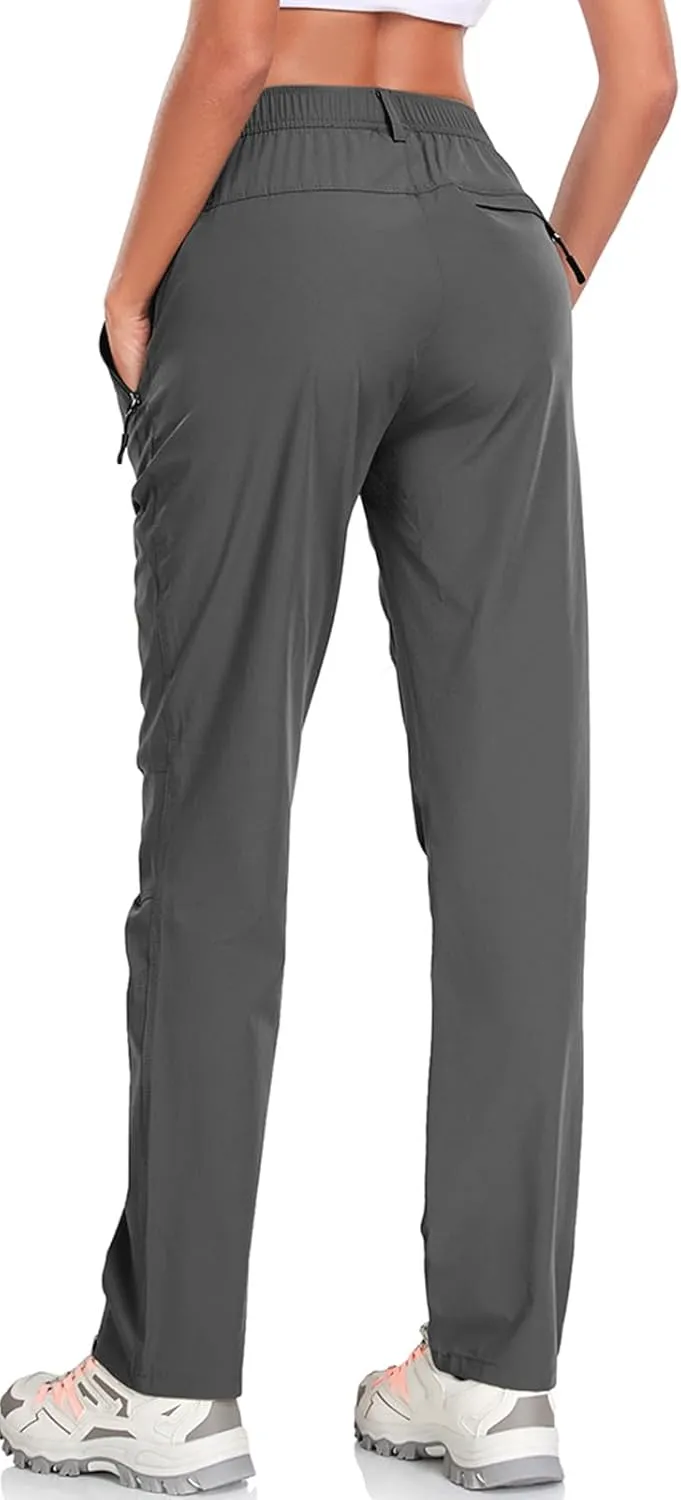 Womens Travel Hiking Pants Ladies Outdoor Water Resistant Nylon Light Weight Golf Casual Pants with Elastic Waist