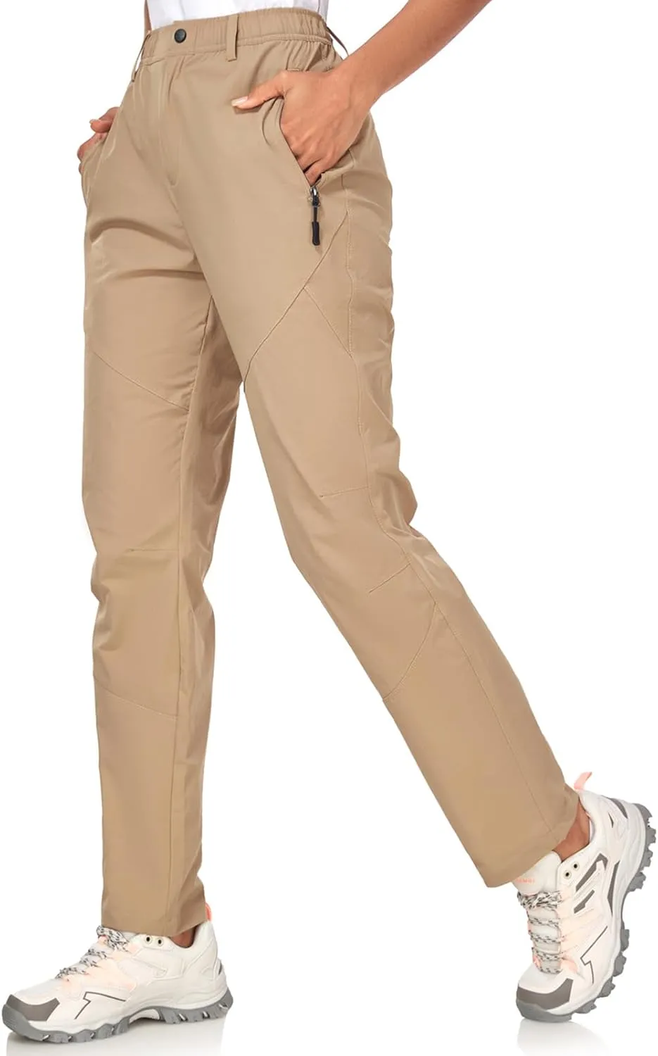 Womens Travel Hiking Pants Ladies Outdoor Water Resistant Nylon Light Weight Golf Casual Pants with Elastic Waist