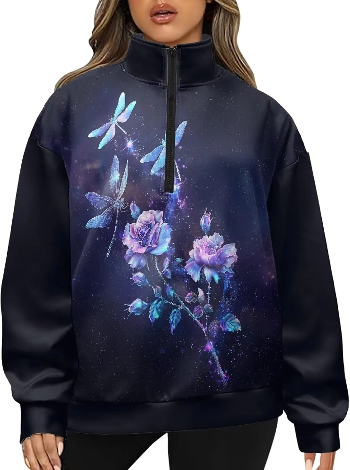 YEXIATODO 3/4 Zip Pullover Womens Sweatshirt Oversized Hoodies for Women Long Sleeve Crop Top s-3xl